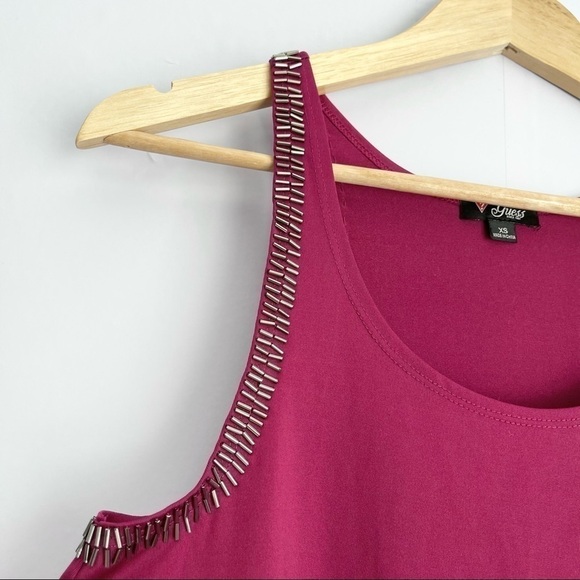 3/$20 ❤️ guess Burgundy Beads Accented Tank Top US XS - Picture 3 of 5